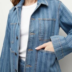 VERONICA BEARD: Light Blue striped Denim Jacket